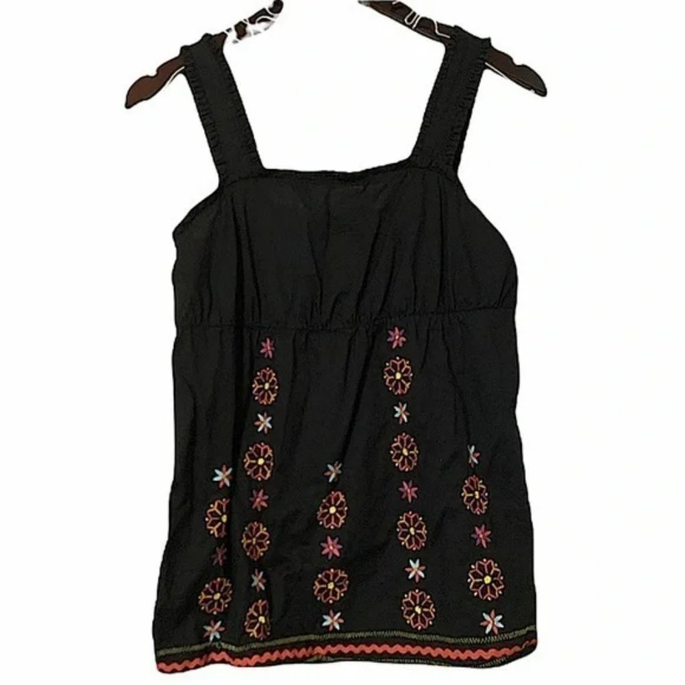 August Silk Boho Floral Embroidered Tank Top